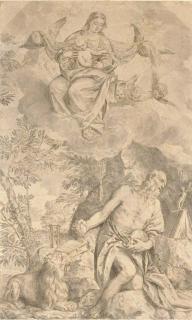 Valentin Lefebvre - La Vierge à l\'Enfant sur un nuage apparaissant à Saint Jérôme en pénitence