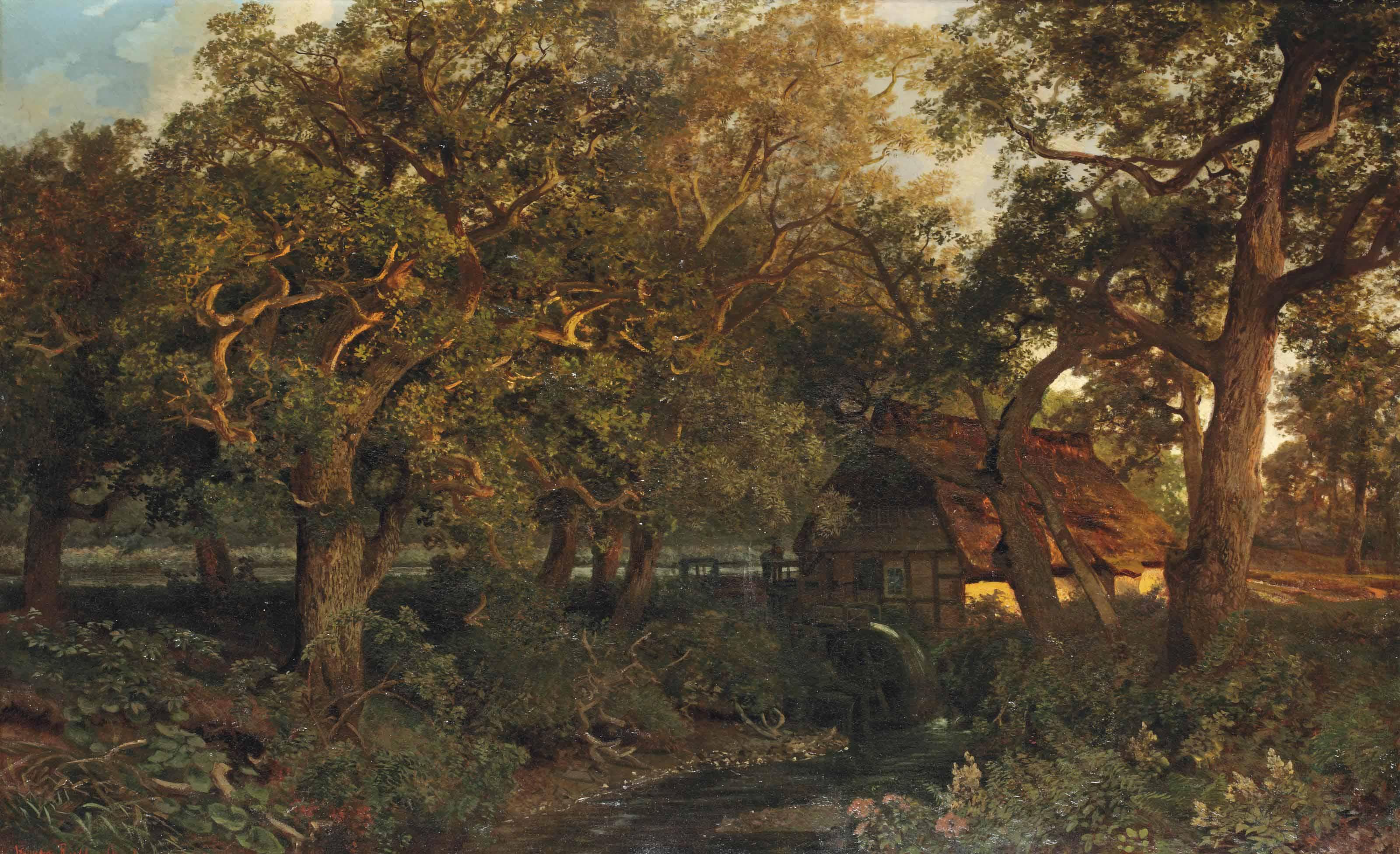 Valentin Ruths - An oak forrest with a watermill