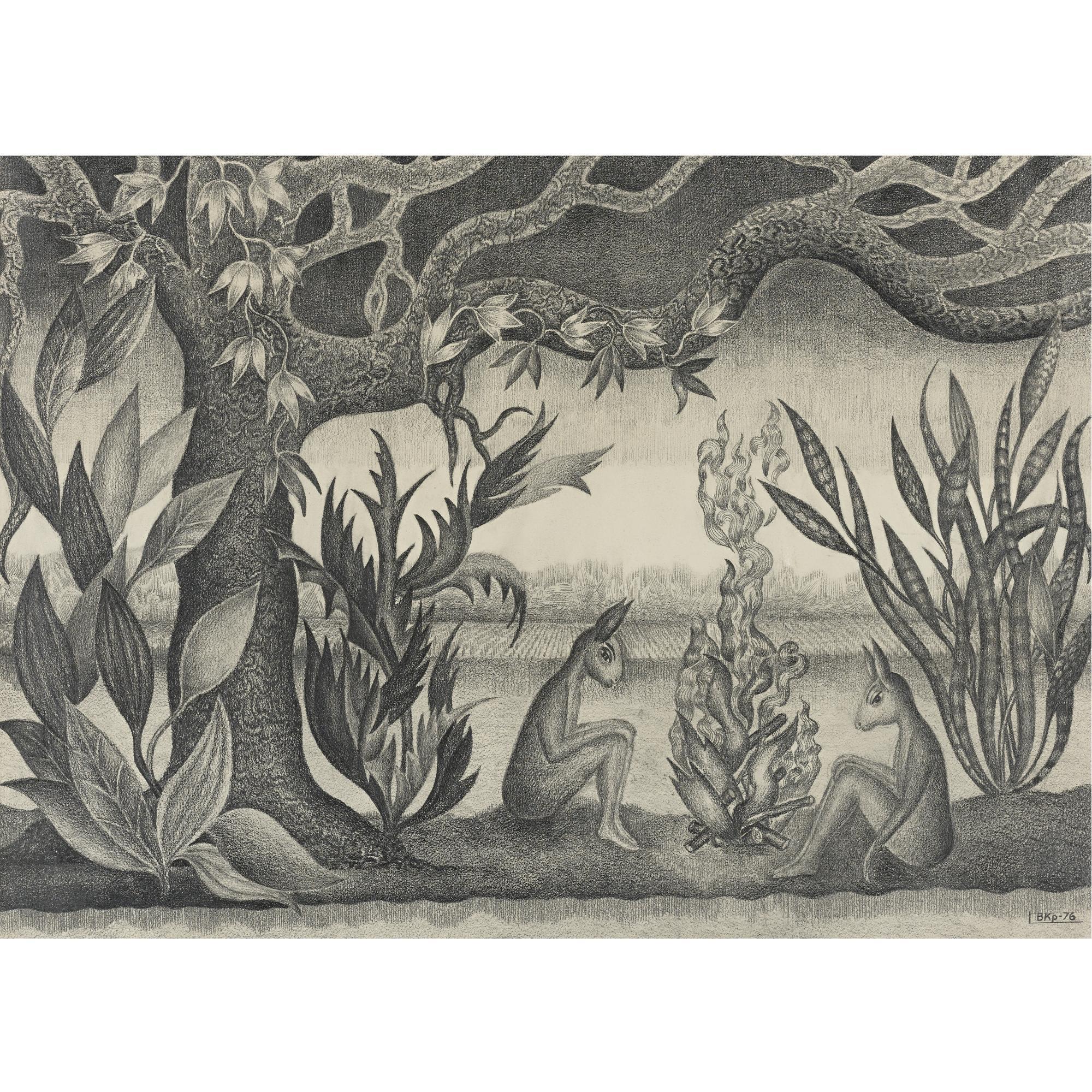 Valentina Kropivnitskaya - Russian A Pair Of Drawings (The Bonfire And Amurustnik), 1976-77