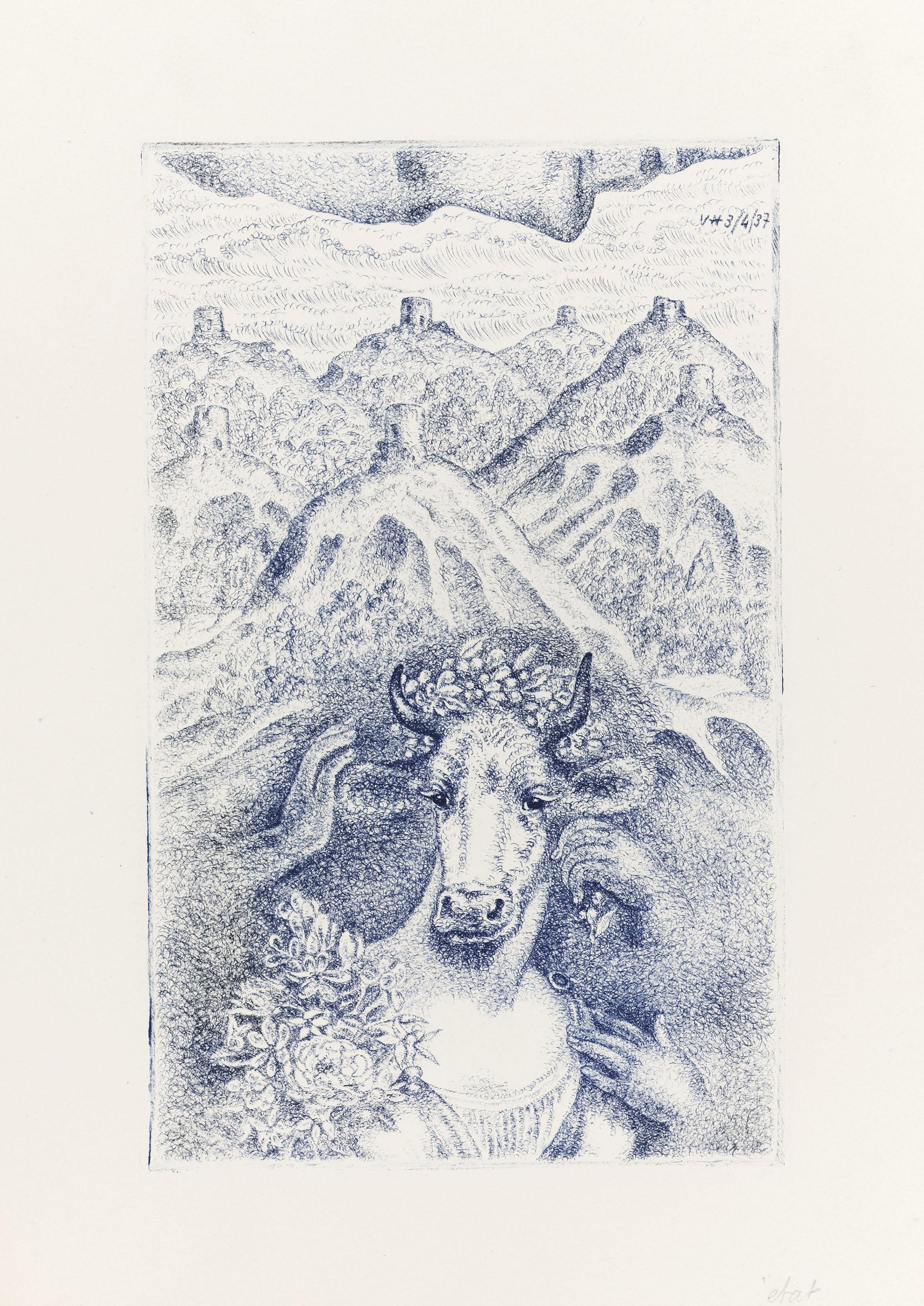 Valentine Hugo - Vache, from: Paul Eluard, Les Animaux et leurs hommes, les hommes et leurs animaux