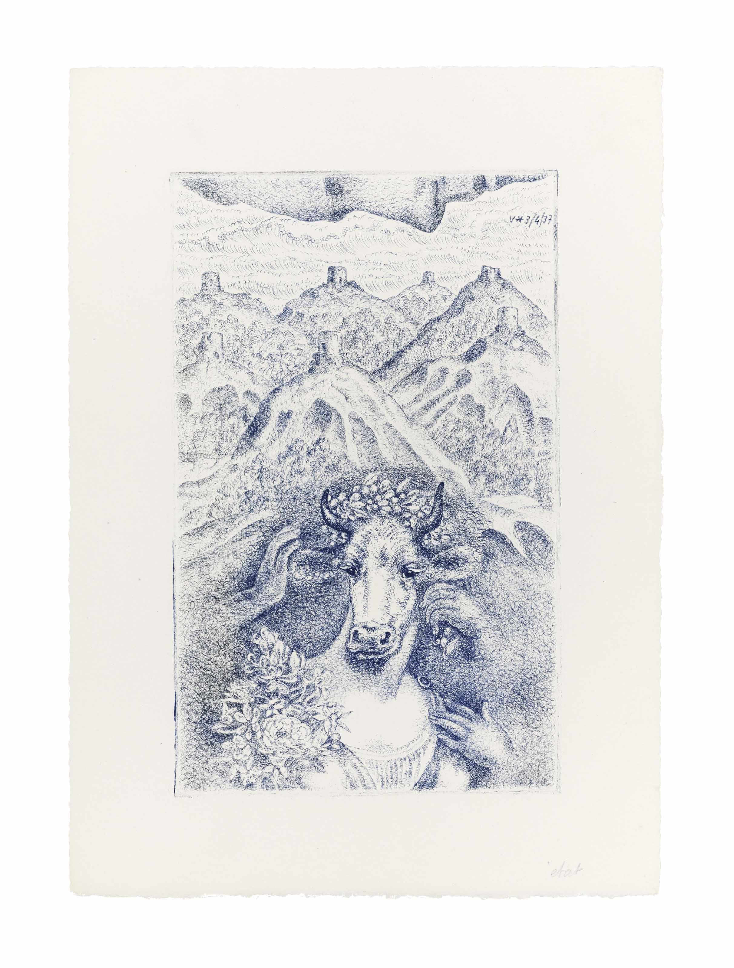 Valentine Hugo - Vache, from Paul Eluard  Les Animaux et leurs hommes