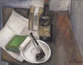 Valentine Prax - Nature Morte Avec Pipe, Livre Et Bouteille