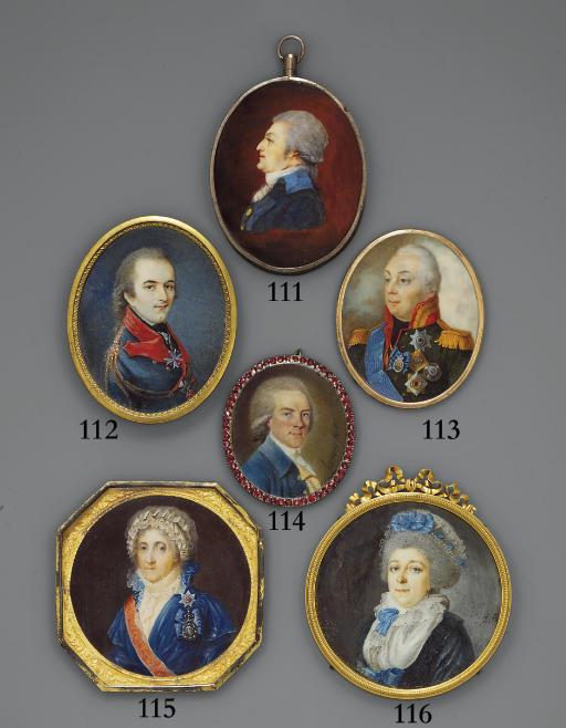 Valenty Slivicki - A gentleman, in profile to left, in blue coat with light blue facings and collar, lace cravat, powdered wig en queue