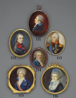 Valenty Slivicki - A gentleman, in profile to left, in blue coat with light blue facings and collar, lace cravat, powdered wig en queue