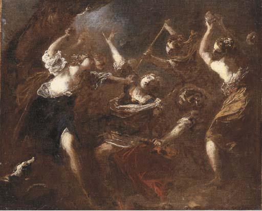 Valerio Castello - Orpheus attacked by the Maenads of Ciconia: a bozzetto
