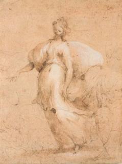 Valerio Castello - Une femme marchant vers la gauche, un vase au premier plan