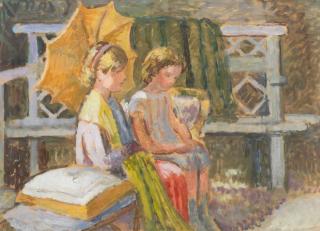 Vanessa Bell - Henrietta and Nerissa Garnett in the Charleston garden