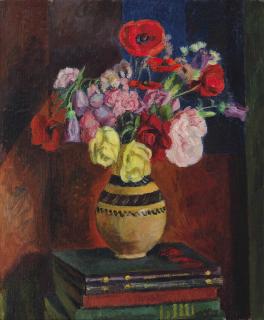 Vanessa Bell - Poppies in a vase on a pile of books
