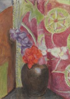 Vanessa Bell - Red and blue flowers in a black vase