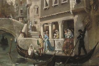 Vasilii Aleksandrovich Kotarbinskii - Dignitaries boarding a gondola on a Venetian backwater