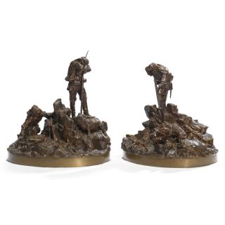 Vasilii Grachev - A Pair Of Russian Bronzes: Turk Creeping Up On A Sleeping Sentry And Soldier Surprises A Turk