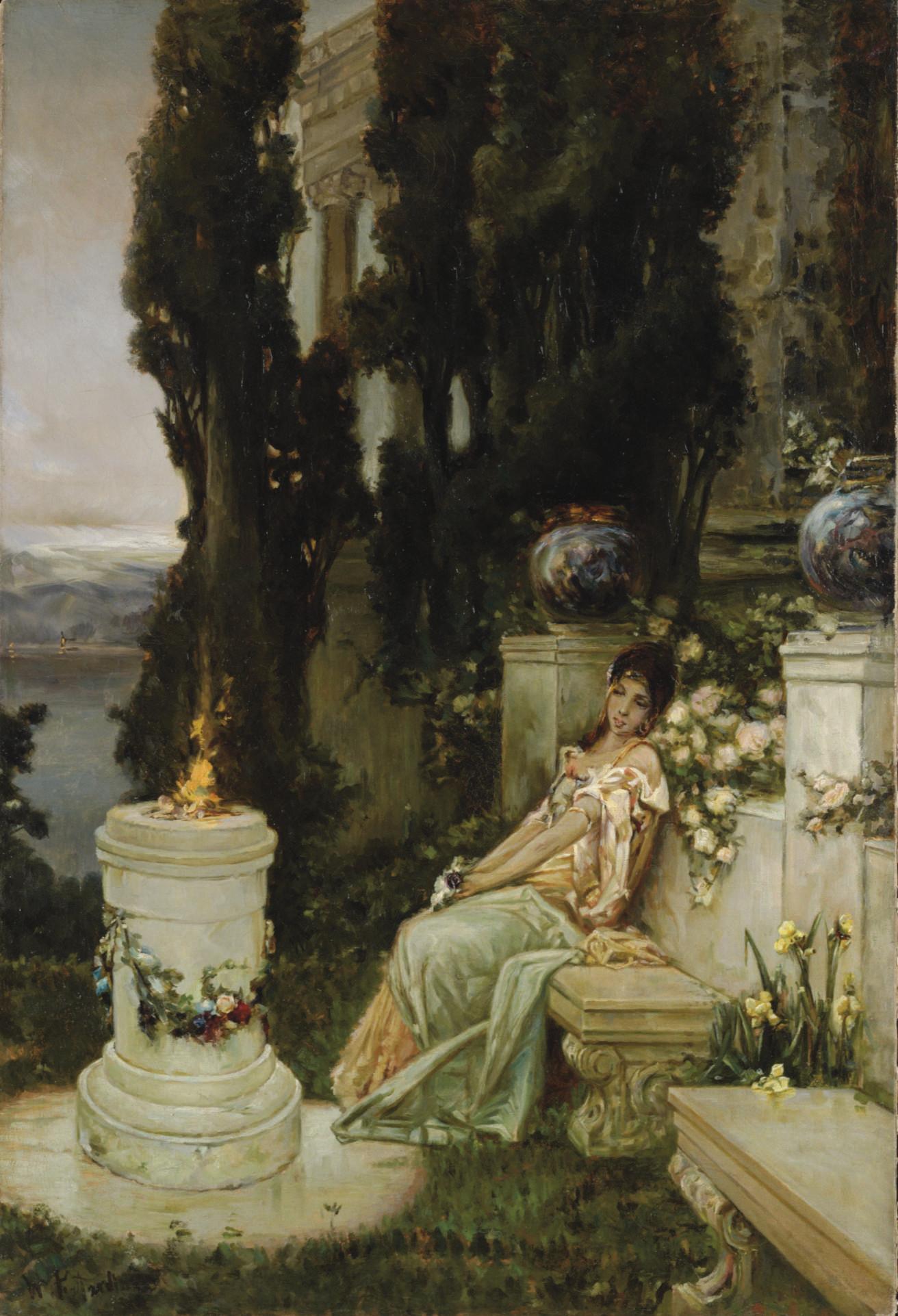 Vasilii Kotarbinsky - A lady on a marble bench in Ancient Rome