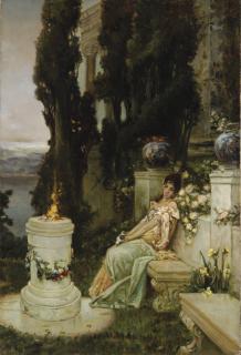 Vasilii Kotarbinsky - A lady on a marble bench in Ancient Rome