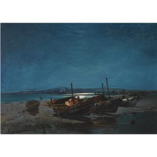 Vasilios Chatzis - Greek fishing Boats By Moonlight
