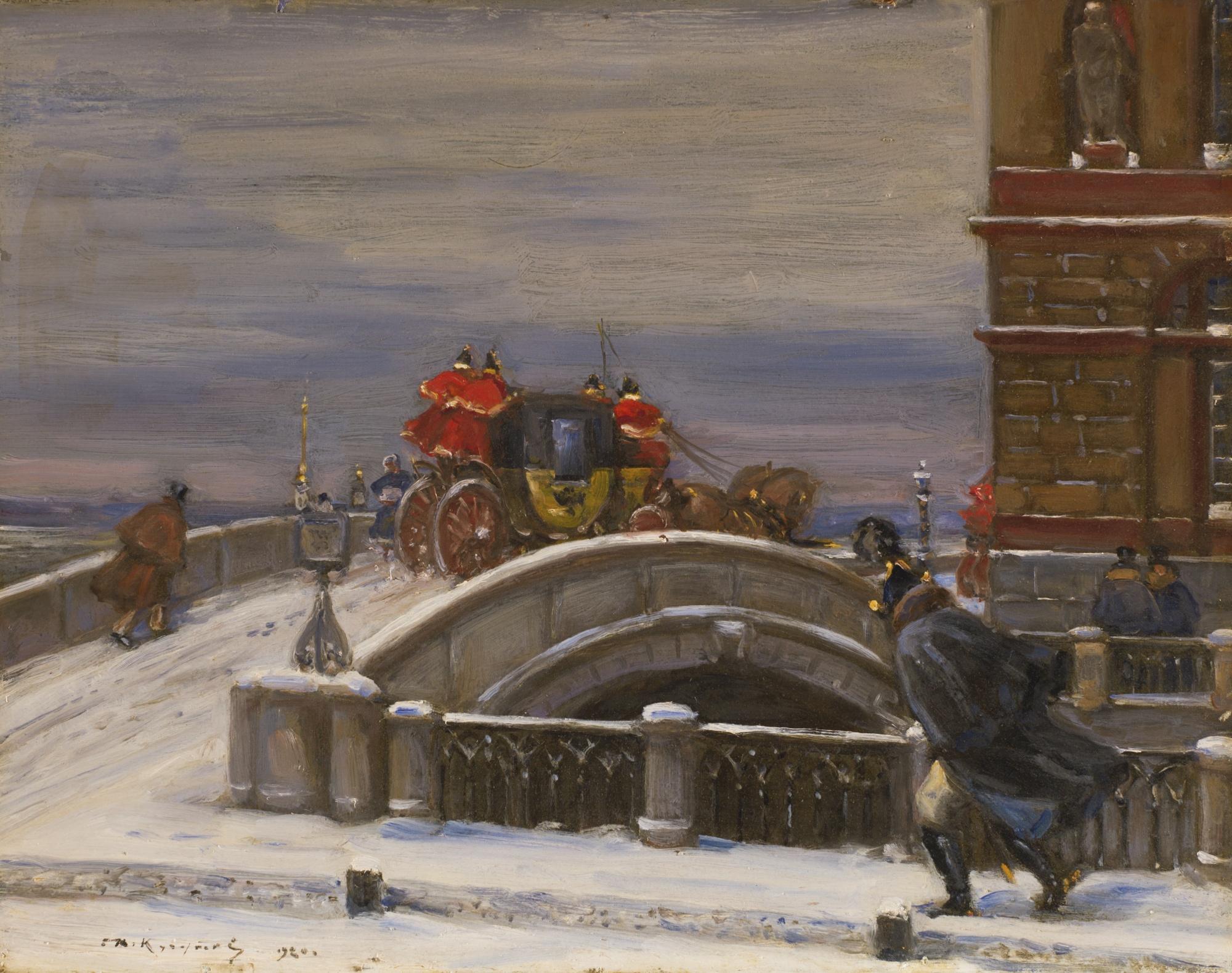 Vasily Nikitovich Kuchumov - A Coach Crossing The Hermitage Bridge