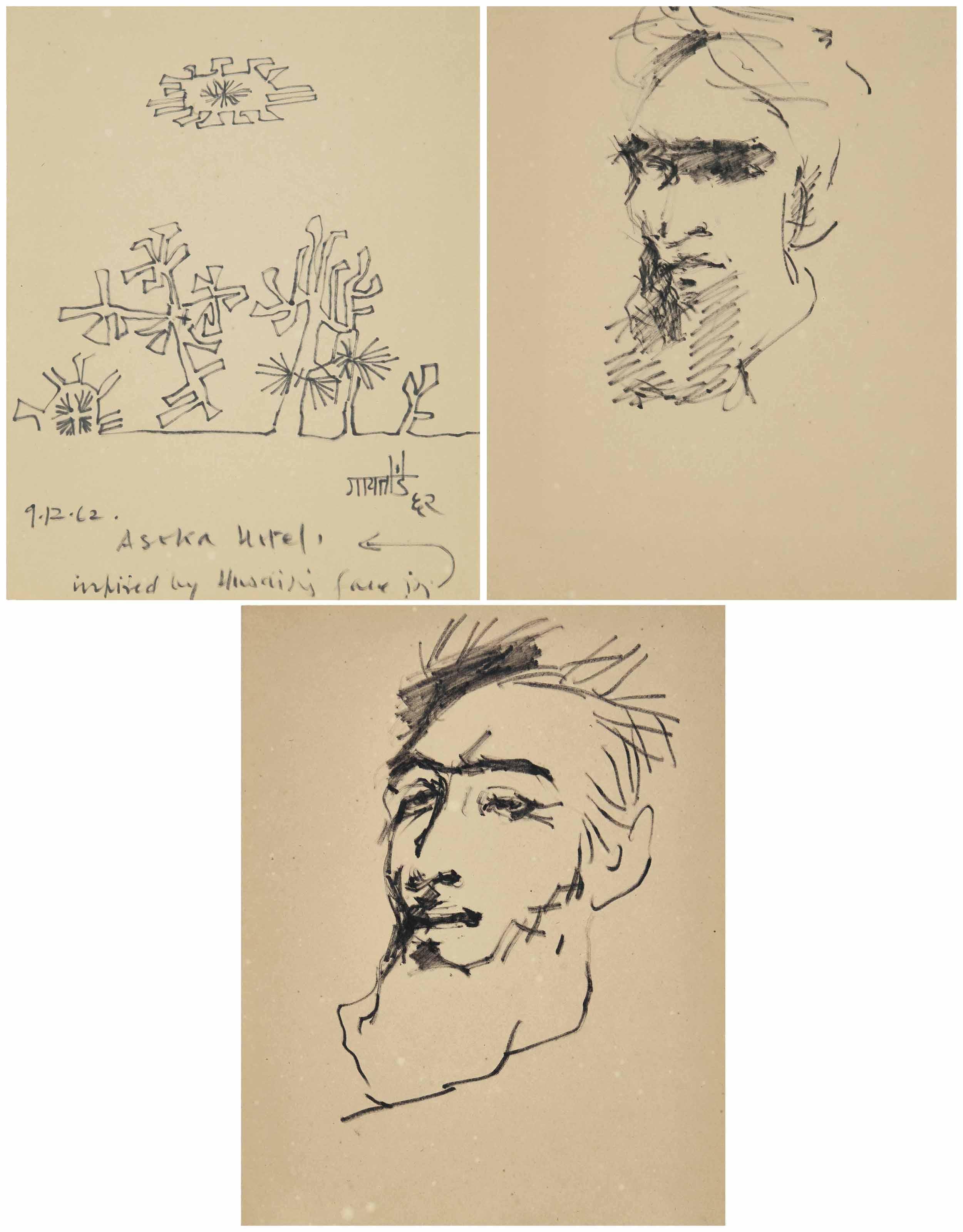 Vasudeo S. Gaitonde - Untitled (Portraits of Husain)