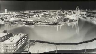 Vera Lutter - View of Cleveland Flats, V Crittenden Court Apartments, 955 W. St. Clair Ave., 18th Floor, July 6, 1997