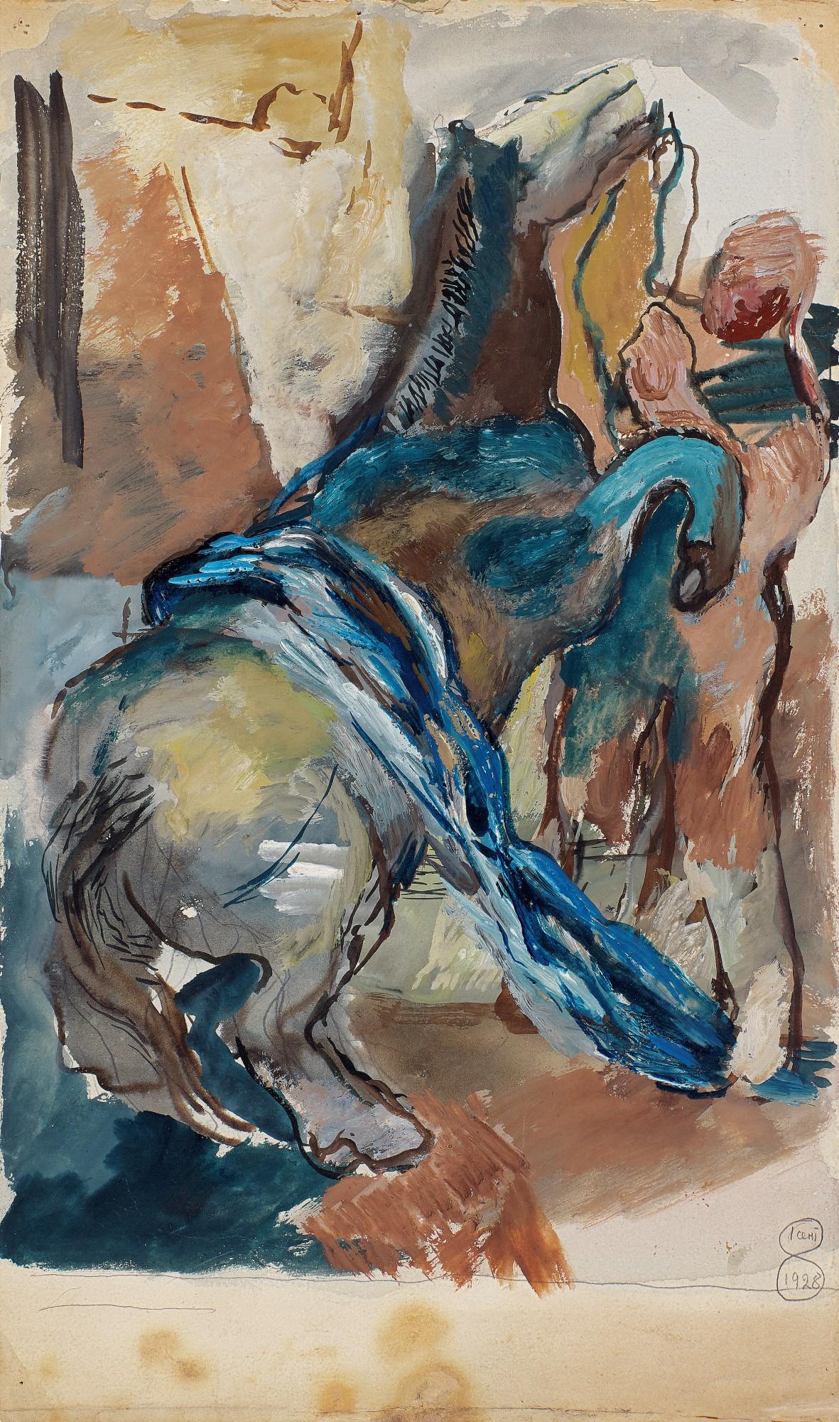 Vera Mikhailovna Ermolaeva - Horse And Groom And Flowers In A Vase (Double-Sided)