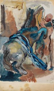 Vera Mikhailovna Ermolaeva - Horse And Groom And Flowers In A Vase (Double-Sided)