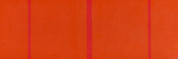 Vera Molnár - Partition d\'une surface orange par 3 lignes rouges d\'épaisseur inégale (motus)