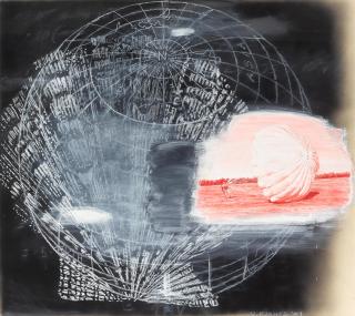 Vernon Fisher - Globe and figure with parachute