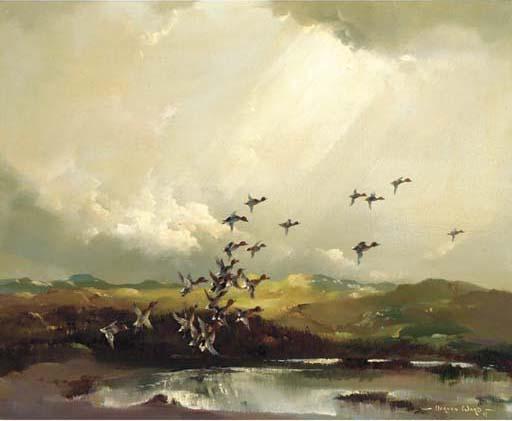 Vernon Ward - Light in the dale, widgeons rising from a pool