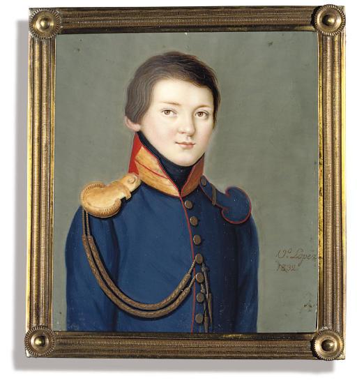 Vicente Lopez y Portana - A boy, in red-piped blue uniform, gold embroidered red collar, gold epaulette and anguillette