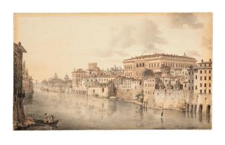 Vicor-Jean Nicolle - Le Palais Farnèse Vu Depuis Les Quais Du Tibre À Rome