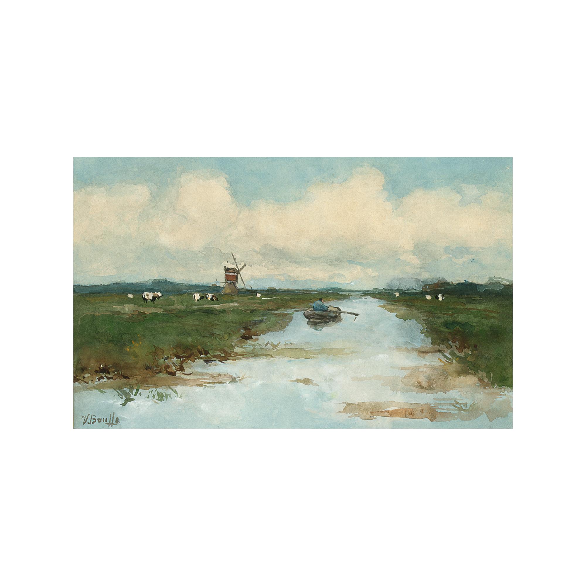 Victor Bauffe - A Polder Landscape With A Rowing Boat In Summer