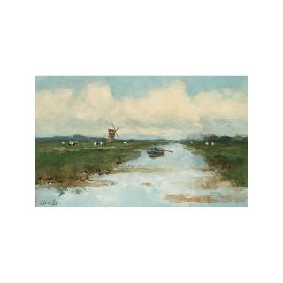 Victor Bauffe - A Polder Landscape With A Rowing Boat In Summer