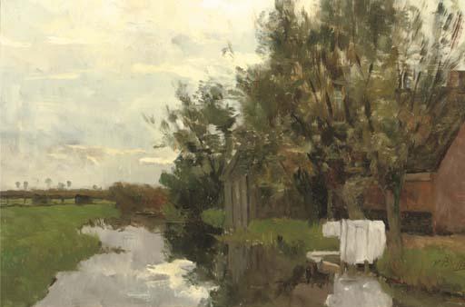 Victor Bauffe - Farmhouse Along A Quiet Stream