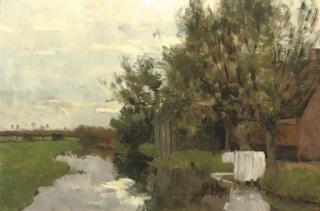 Victor Bauffe - Farmhouse Along A Quiet Stream