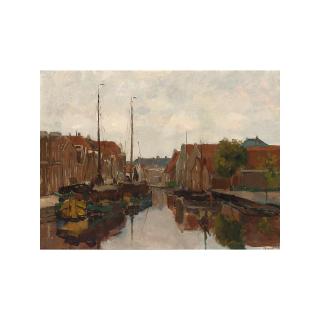 Victor Bauffe - Moored Boats In A Dutch Town