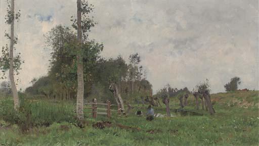 Victor Binet - A cloudy summer\'s day by the lake