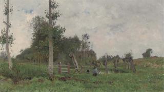 Victor Binet - A cloudy summer\'s day by the lake