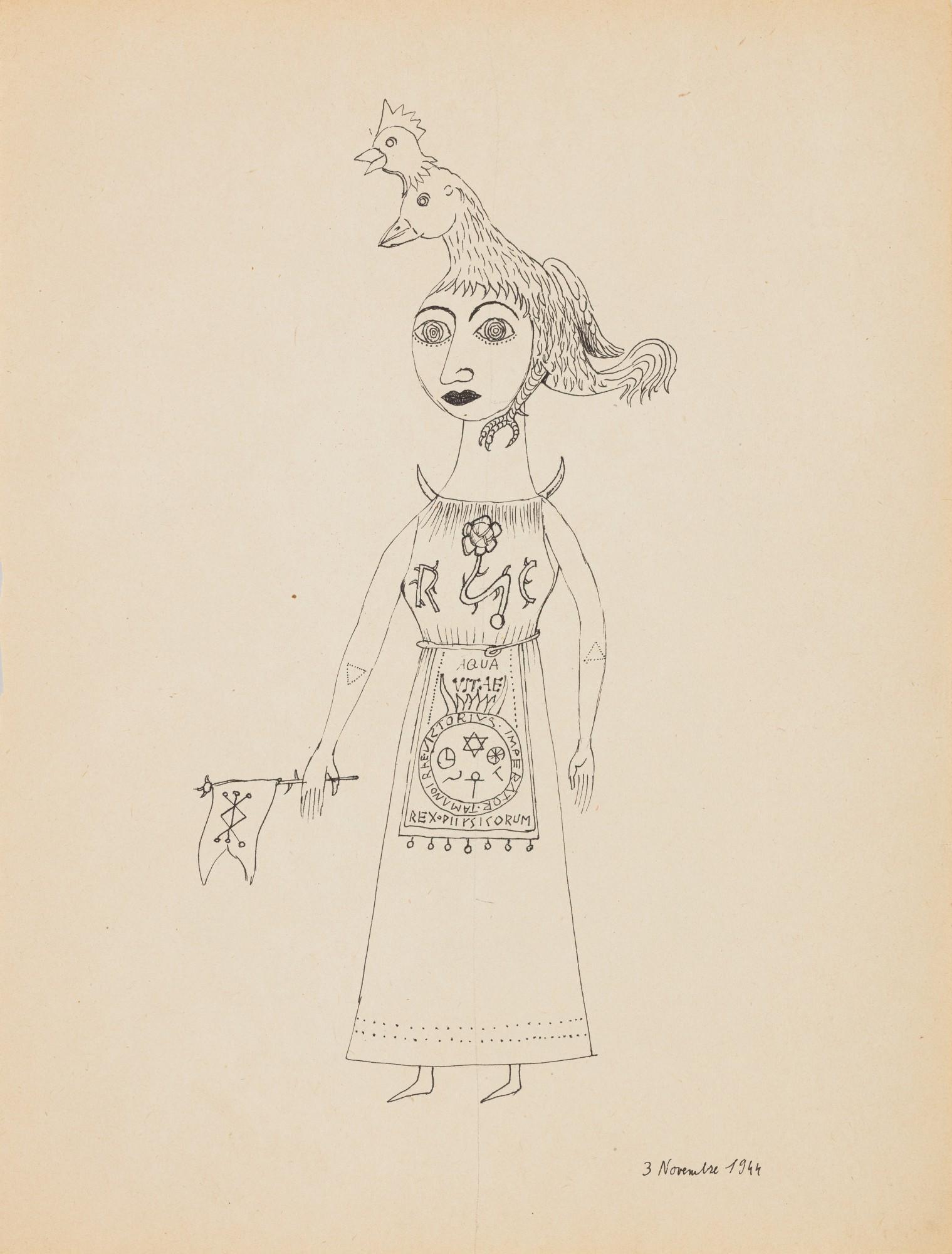 Victor Brauner - Femme au tablier (Variation originale autour du thème de la femme rose-croix)