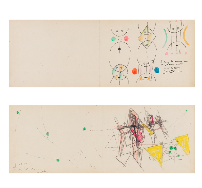 Victor Brauner - Personnages (à Simone Rasmussen) (recto); Composition (verso)