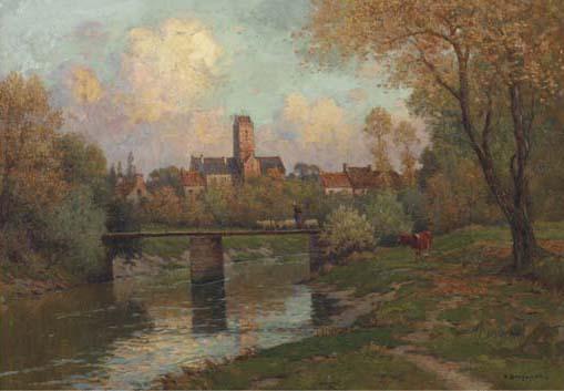 Victor Brugairolles - View of A Town In Autumn