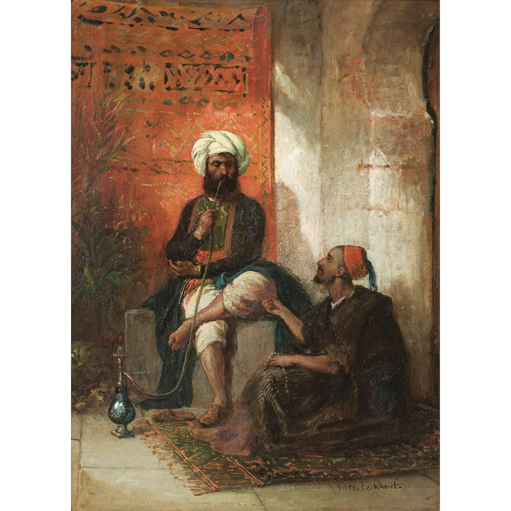 Victor Eeckhout - Le Fumeur De Narghilévictor Eeckhout ; A Man Smoking A Narghilé ; Signed Lower Right ; Oil On Panel