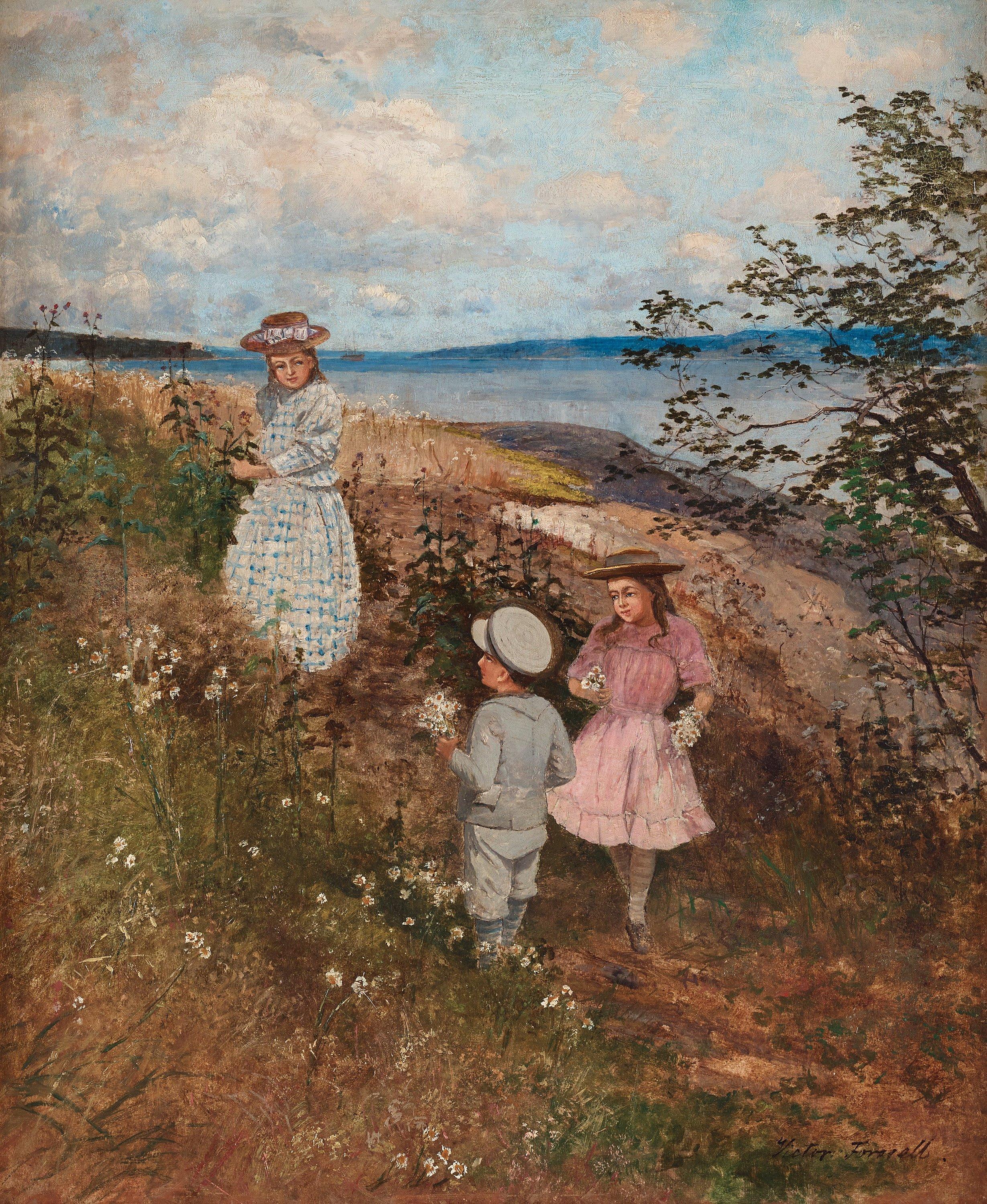 Victor Forssell - Children picking flowers in the archipelago