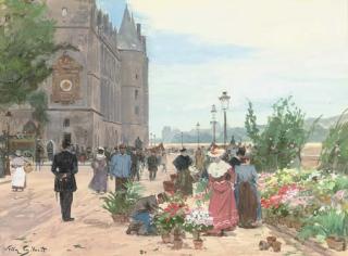 Victor Gabriel Gilbert - Flower sellers before the Conciergerie, Paris