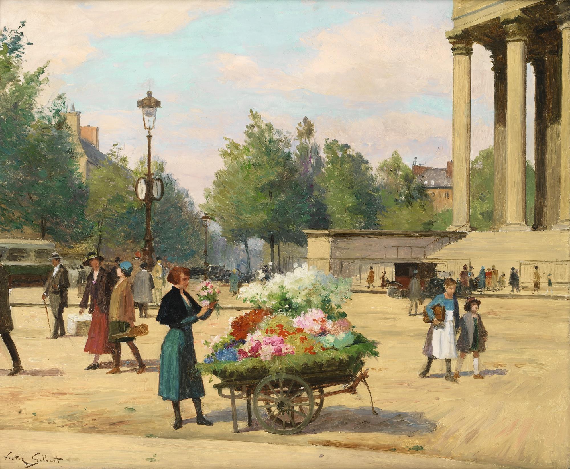 Victor-Gabriel Gilbert - Flower Vendor Before The Madeleine Church, Paris