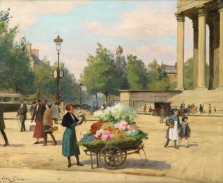 Victor-Gabriel Gilbert - Flower Vendor Before The Madeleine Church, Paris