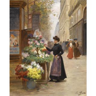 Victor Gabriel Gilbert - French A Flower Seller On Les Grands Boulevards, Paris