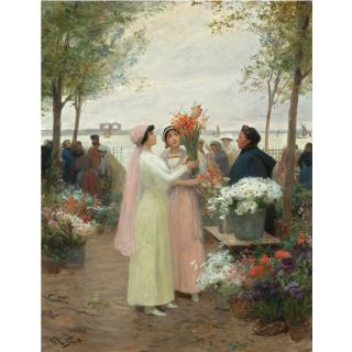 Victor Gabriel Gilbert - French Elegantes Au Marche Des Fleurs