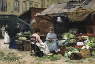 Victor Gabriel Gilbert - French Jeunes Femmes Aux Marché