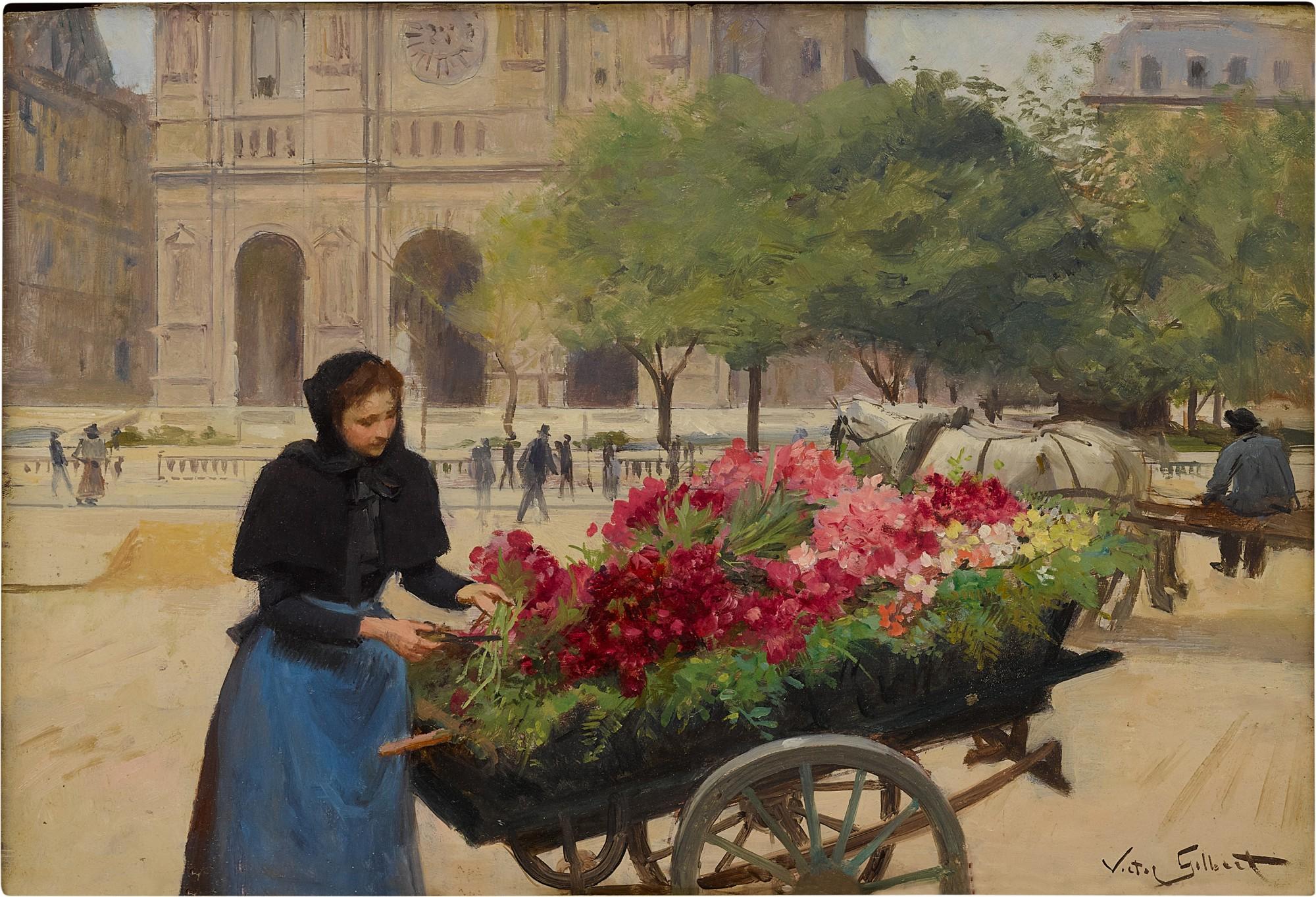 Victor Gabriel Gilbert - Marchande de fleurs devant l\'Eglise de la Trinité