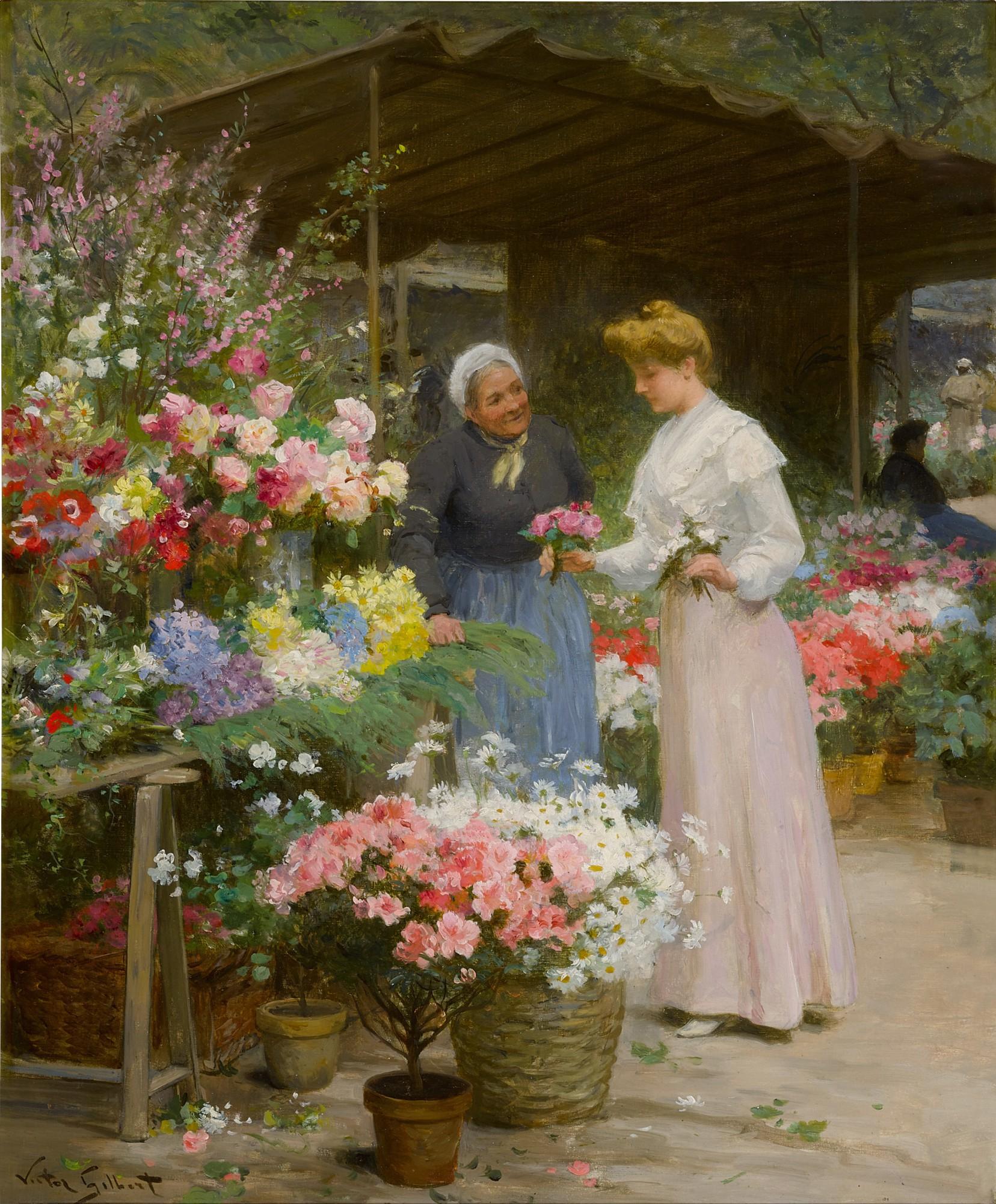Victor Gabriel Gilbert - Marche aux fleurs de la Madeleine; L\'embarras du choix