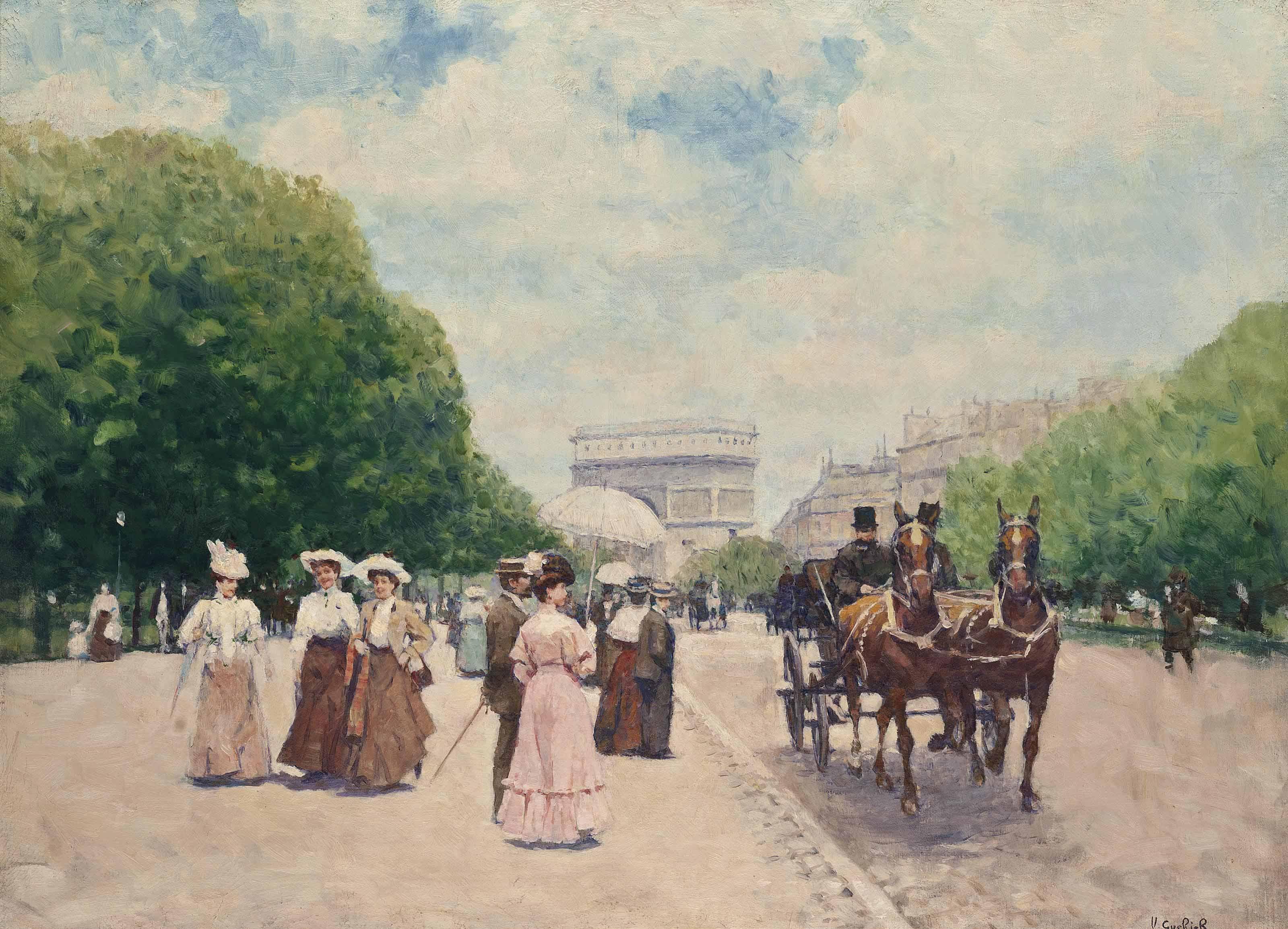 Victor Guerrier - Promenade On The Champs-Élysées, The Arc De Triomphe Beyond