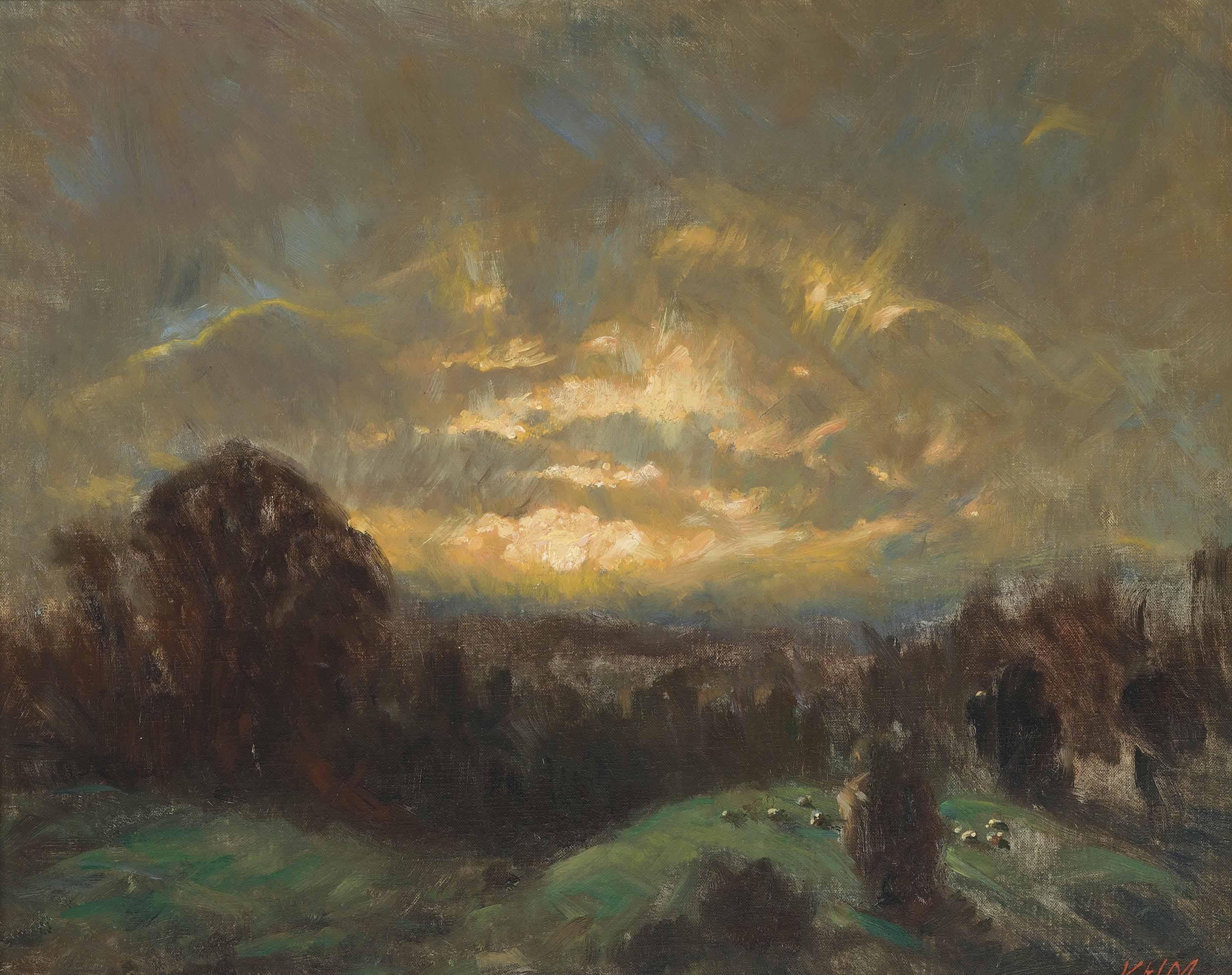 Victor Hume Moody - Sunrise on the flock